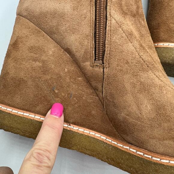 Veronica Beard Women 9.5 Arlo Suede Leather Wedge Boots Hazelwood Tan Brown NWOT - Picture 3 of 16